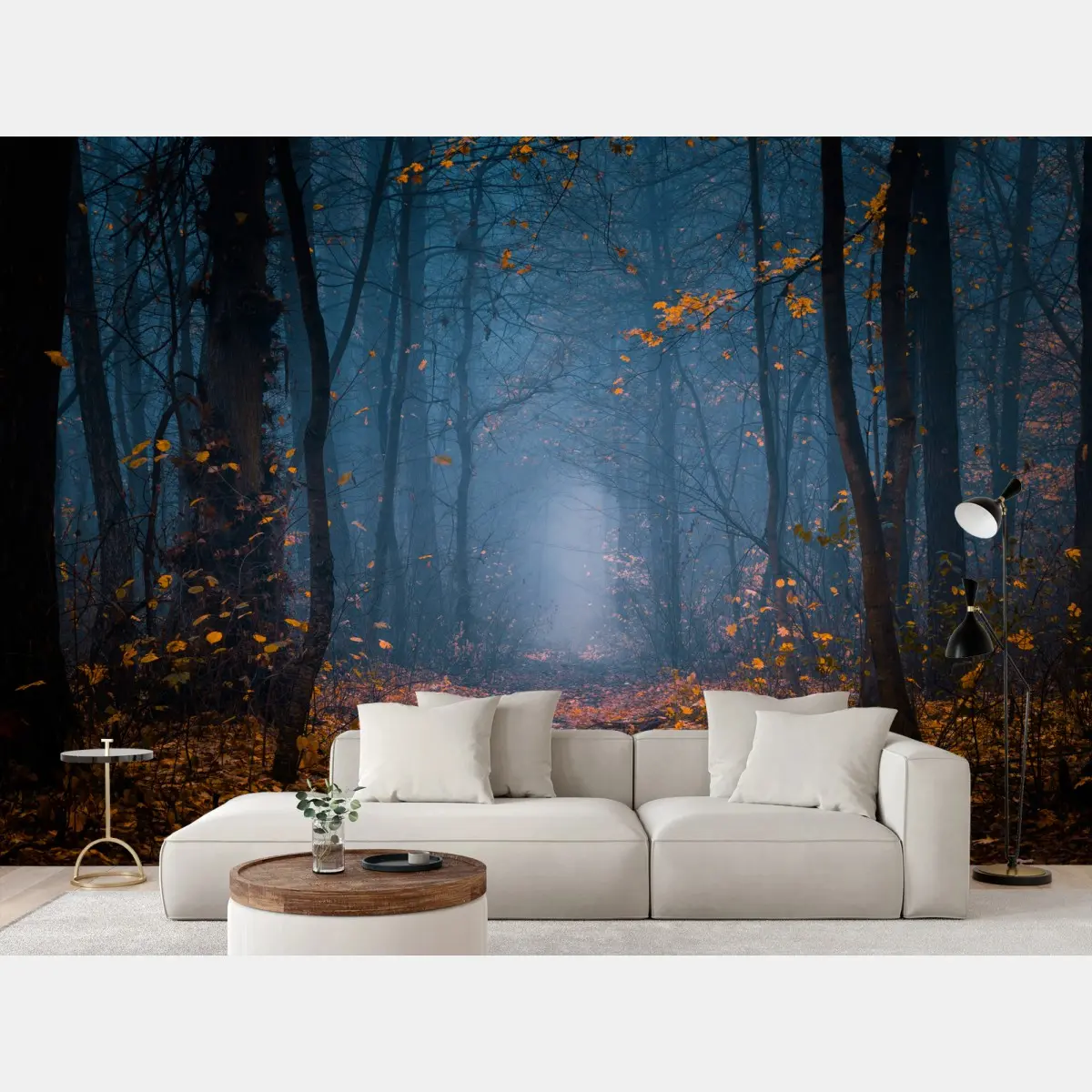 Papier peint chemin brumeux en forêt d'automne – Wallnifity®