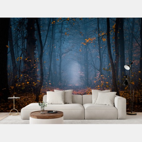 Papier peint chemin brumeux en forêt d'automne – Wallnifity®