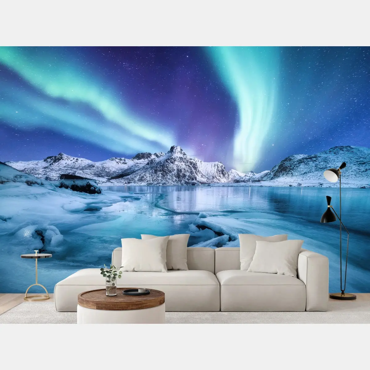Papier peint aurores boréales aux îles Lofoten, Norvège – Wallnifity®