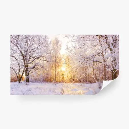 Papier peint panorama hivernal en forêt au coucher du soleil – Wallnifity®