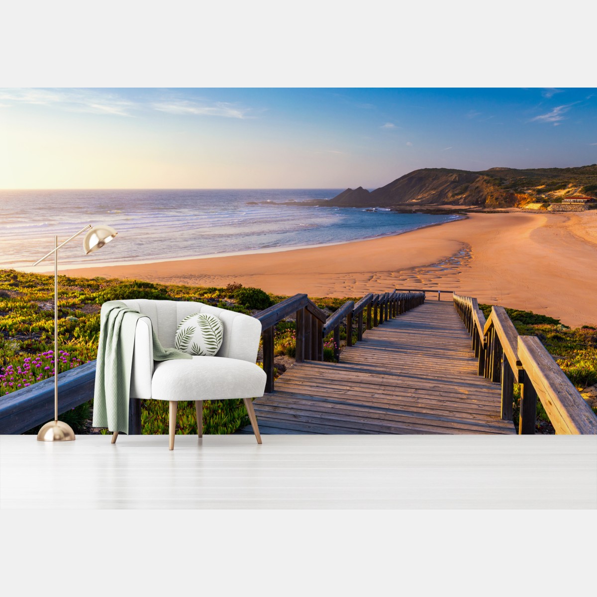 Papier peint promenade en bois vers Praia da Amoreira – Wallnifity®