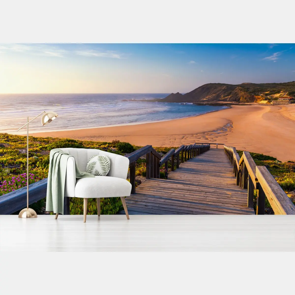 Papier peint promenade en bois vers Praia da Amoreira – Wallnifity®