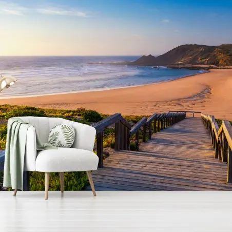 Papier peint promenade en bois vers Praia da Amoreira – Wallnifity®
