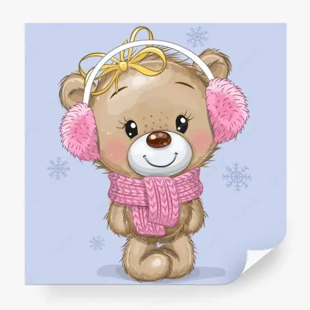 Papier peint adorable ours d'hiver au cache-oreilles rose – Wallnifity®