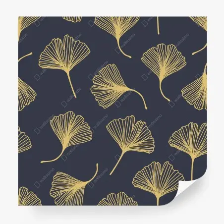 Papier peint motif feuilles de ginkgo dorées sur fond bleu marine – Wallnifity®