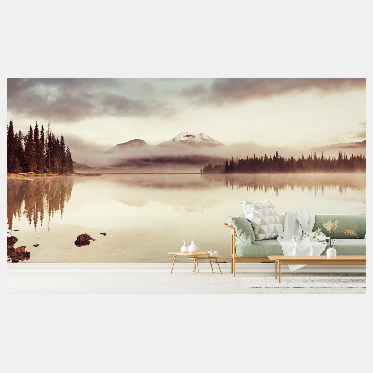 Papier peint brume matinale sur le lac dans l'Oregon – Wallnifity®