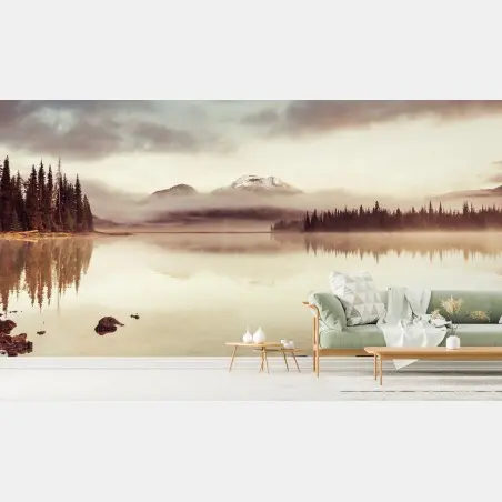 Papier peint brume matinale sur le lac dans l'Oregon – Wallnifity®