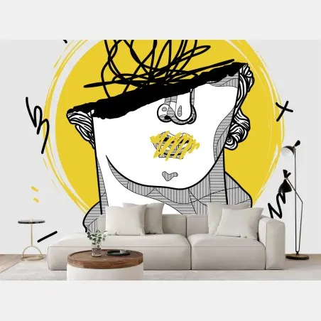 Papier peint buste antique réinventé en pop-art jaune – Wallnifity®