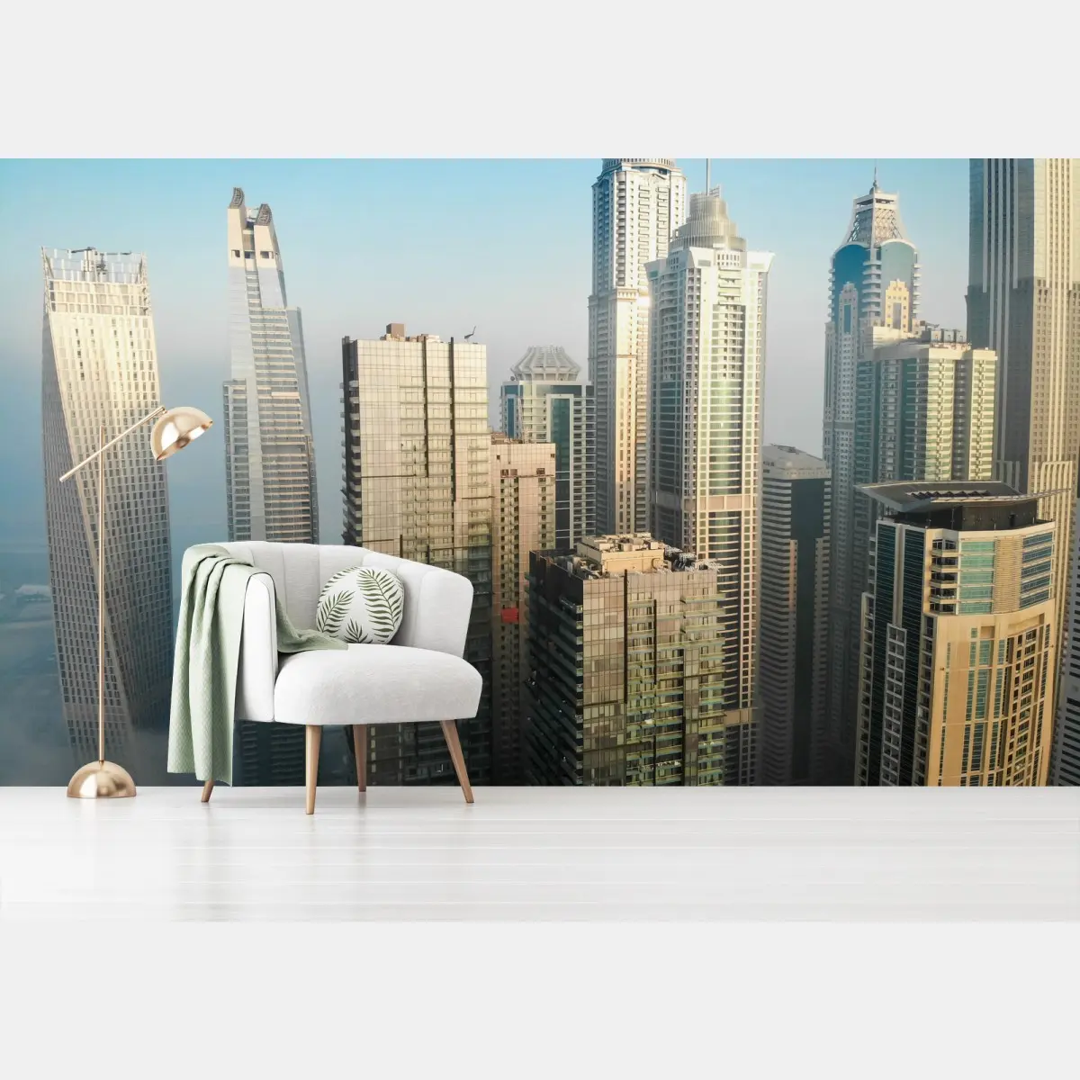 Papier peint Dubaï marina: silhouette urbaine au matin – Wallnifity®