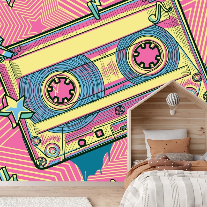 Papier peint cassette pop rétro néon – Wallnifity® Papier peint cassette pop rétro néon – Wallnifity®