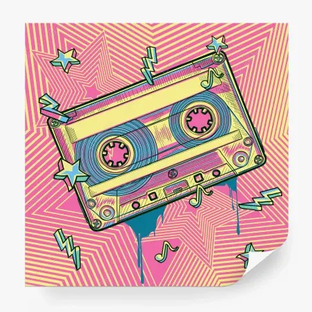 Papier peint cassette pop rétro néon – Wallnifity®