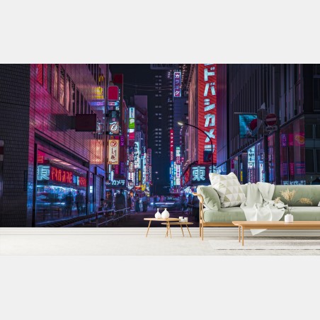 Papier peint scène nocturne aux néons de Tokyo – Wallnifity®