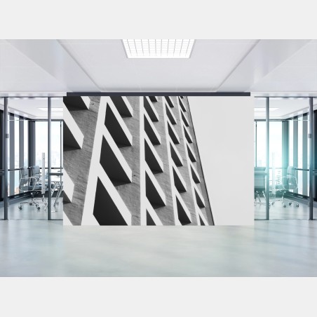 Papier peint façade géométrique minimaliste en noir et blanc – Wallnifity®