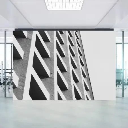 Papier peint façade géométrique minimaliste en noir et blanc – Wallnifity®