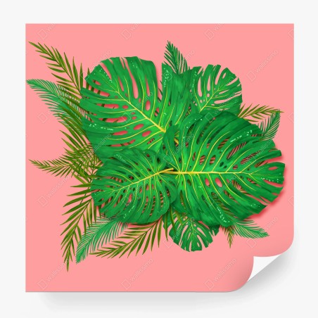 Papier peint feuillage tropical sur fond rose – Wallnifity®