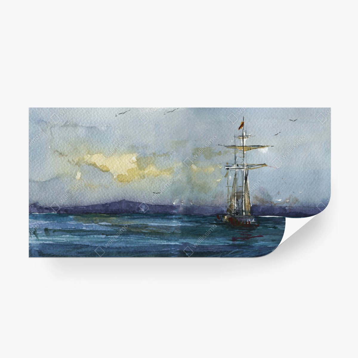 Papier peint voilier solitaire sous ciel doré – Wallnifity®