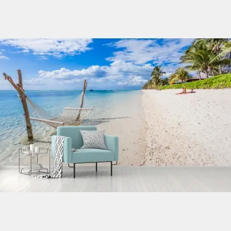 Papier peint hamac sur une plage paradisiaque – Wallnifity®