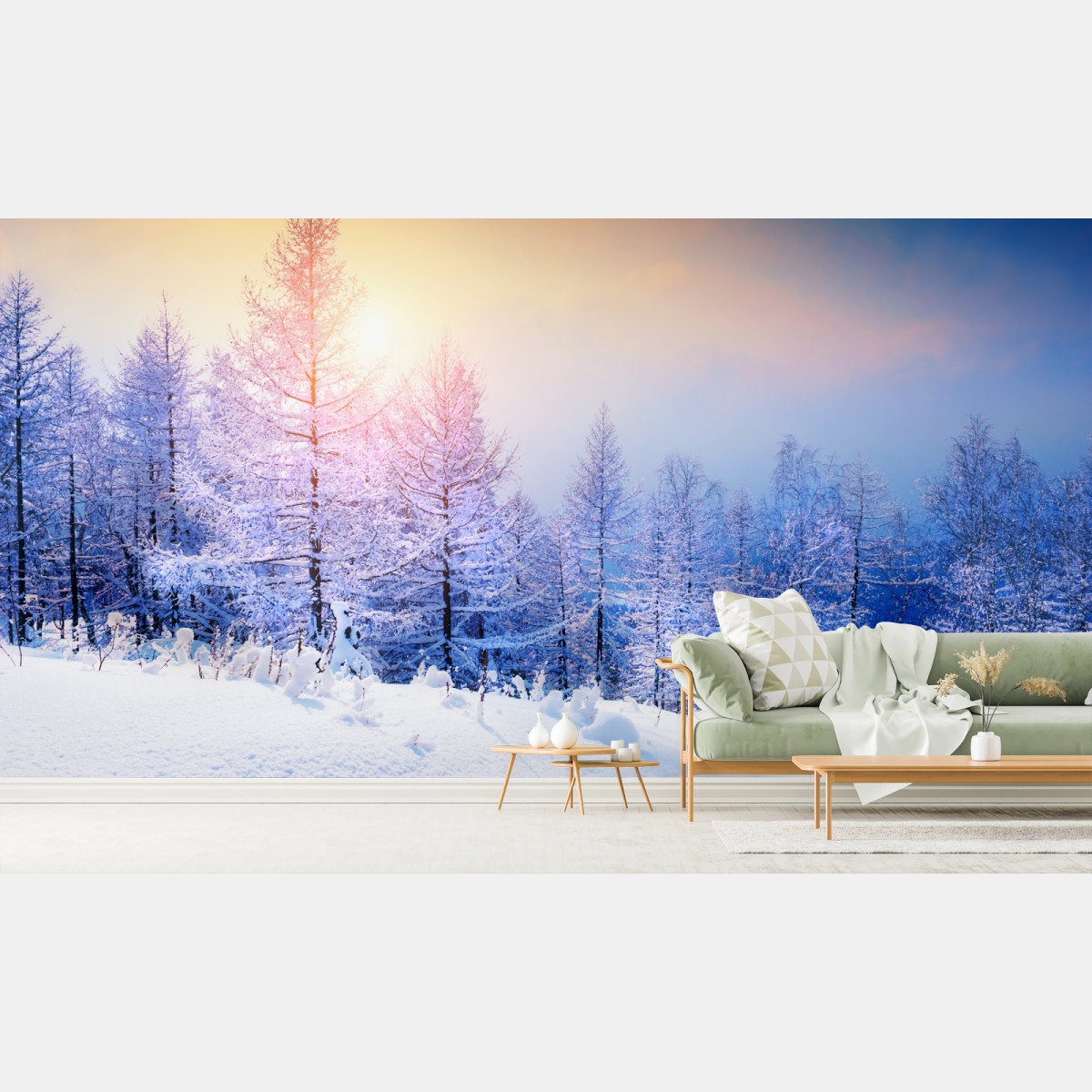 Papier peint forêt hivernale au coucher du soleil – Wallnifity®