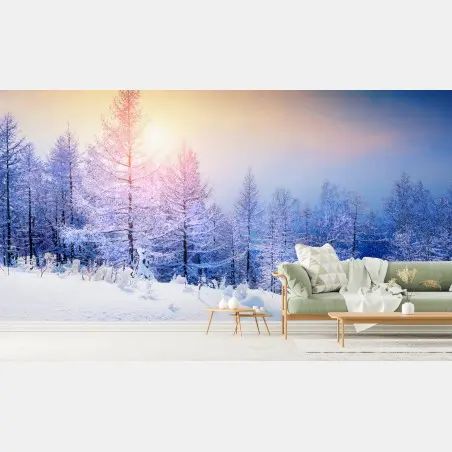 Papier peint forêt hivernale au coucher du soleil – Wallnifity®