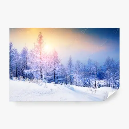 Papier peint forêt hivernale au coucher du soleil – Wallnifity®