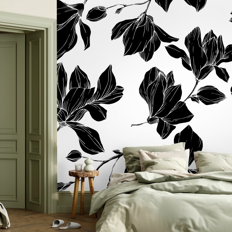 Papier peint motif floral monochrome élégant – Wallnifity®