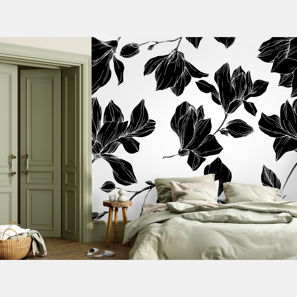 Papier peint motif floral monochrome élégant – Wallnifity®