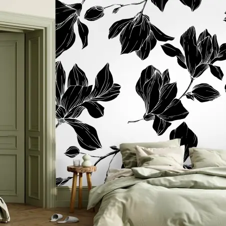 Papier peint motif floral monochrome élégant – Wallnifity®