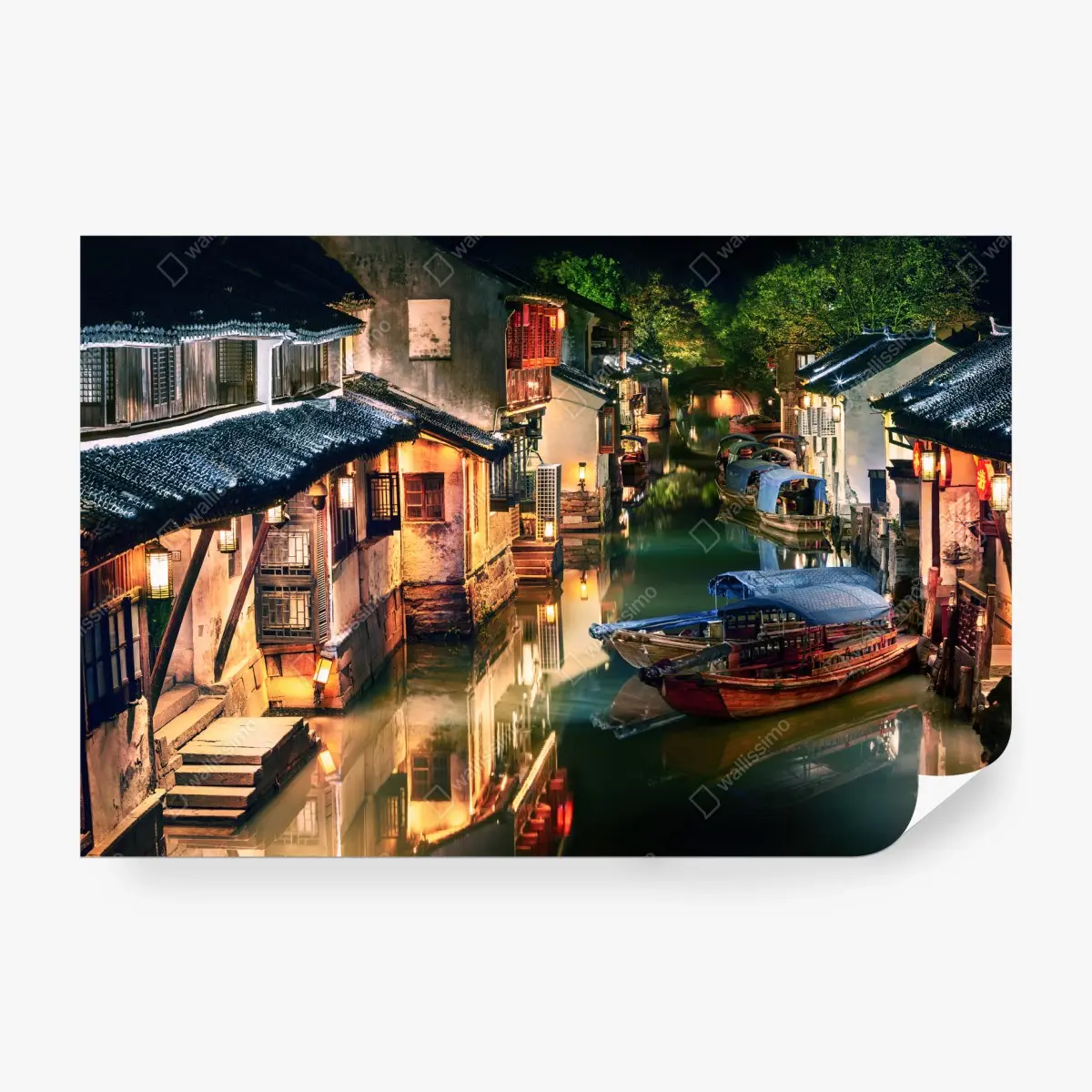 Papier peint canal nocturne aux lanternes – Wallnifity®