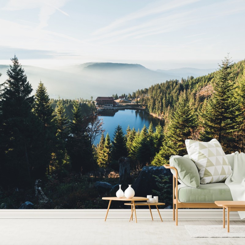 Papier peint paysage de lac de montagne au petit matin – Wallnifity® Papier peint paysage de lac de montagne au petit matin – Wallnifity®
