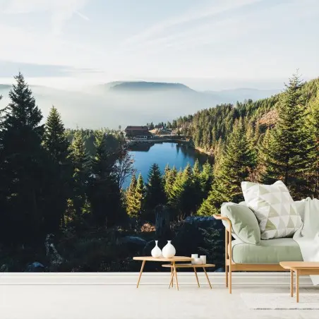 Papier peint paysage de lac de montagne au petit matin – Wallnifity®