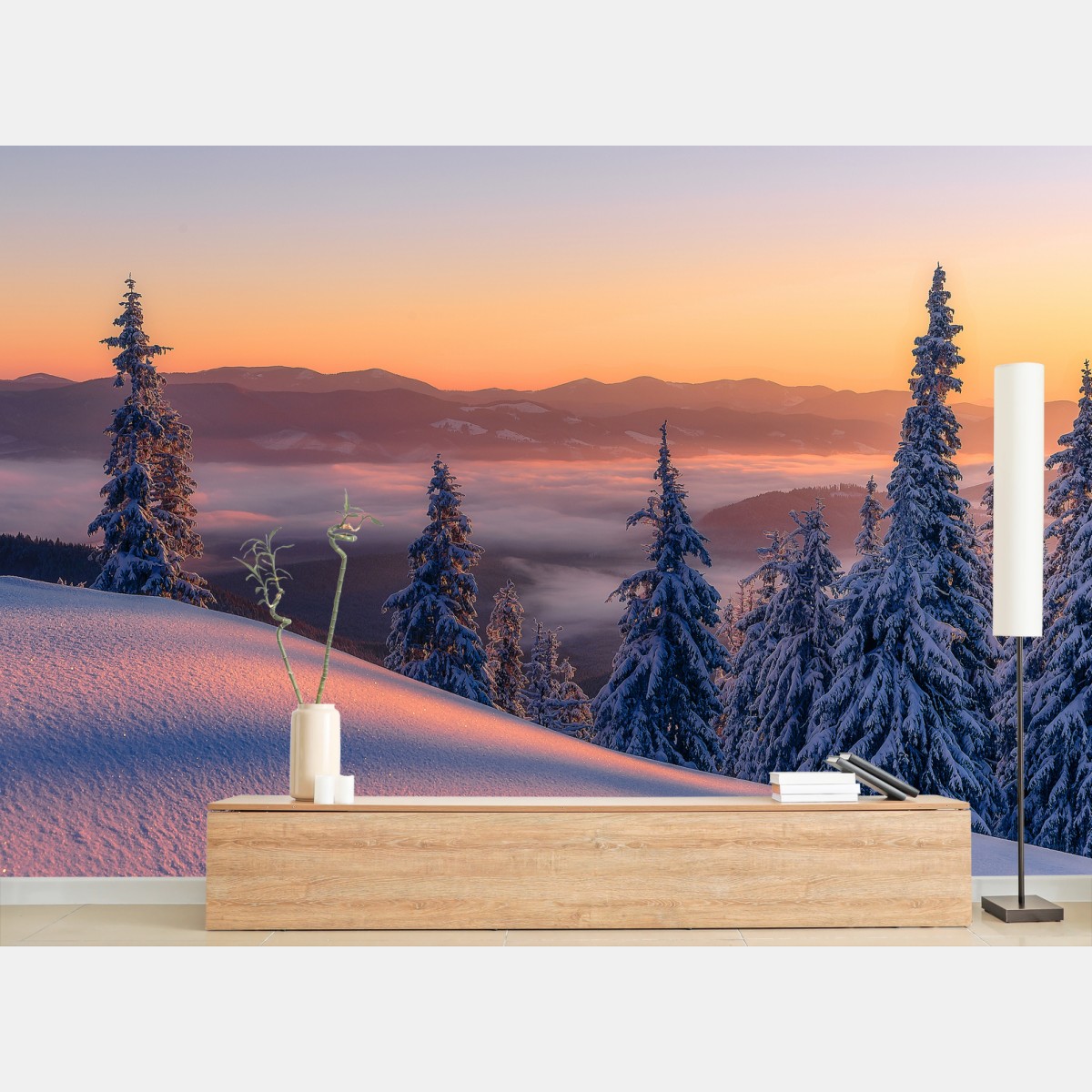 Papier peint aube hivernale sur les montagnes – Wallnifity®