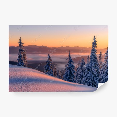Papier peint aube hivernale sur les montagnes – Wallnifity®