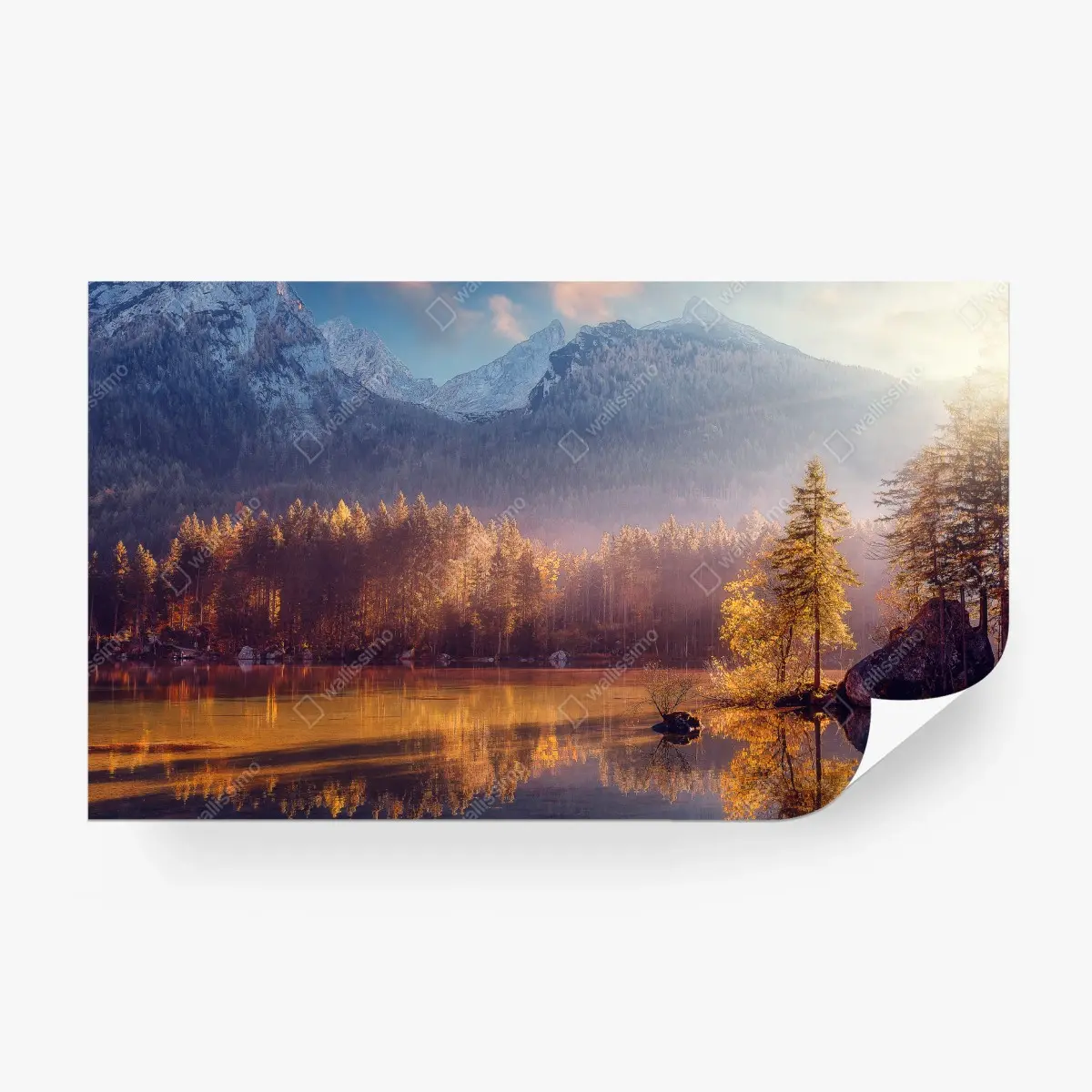 Papier peint matin doré au bord du lac alpin – Wallnifity®