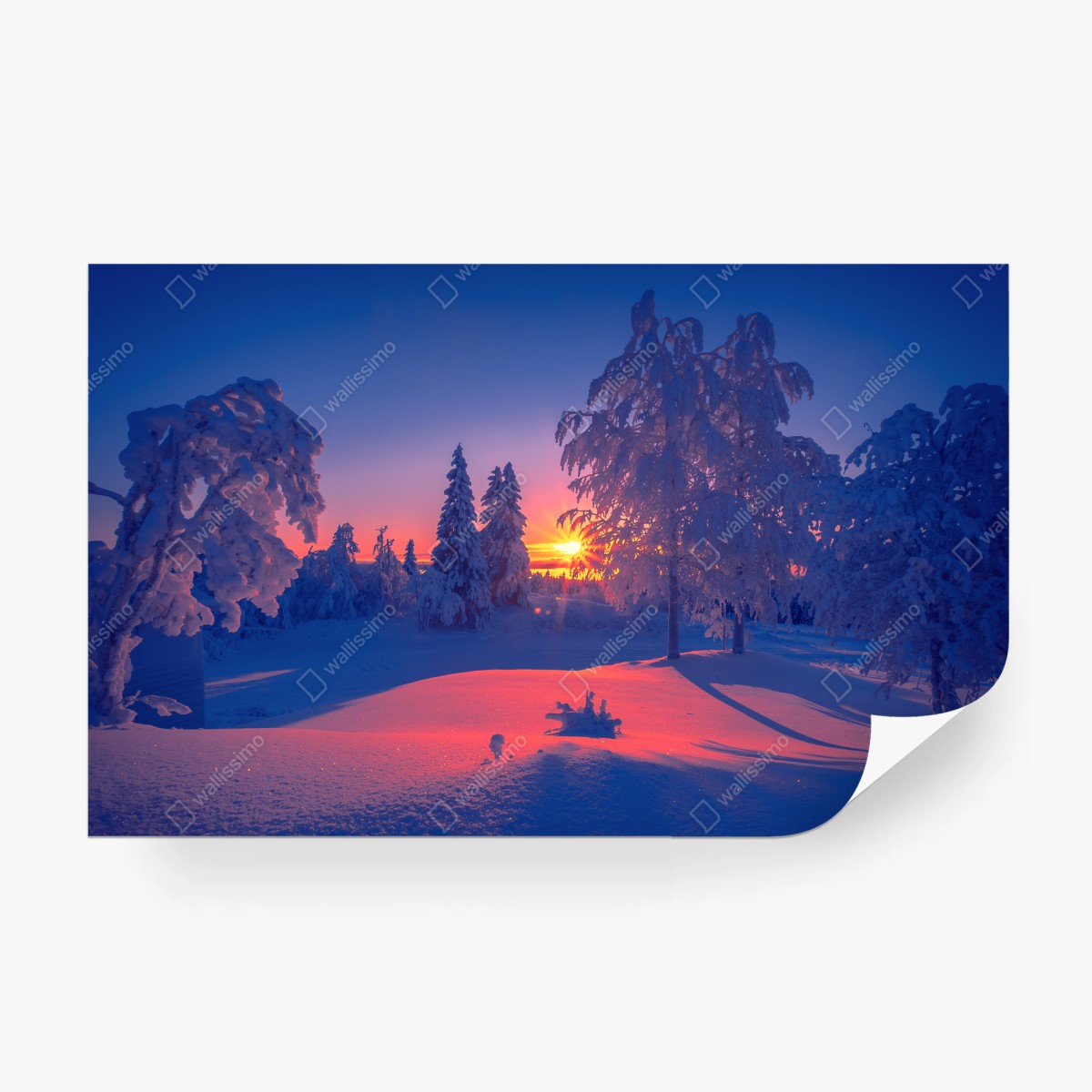 Papier peint coucher de soleil hivernal sur paysage enneigé – Wallnifity®