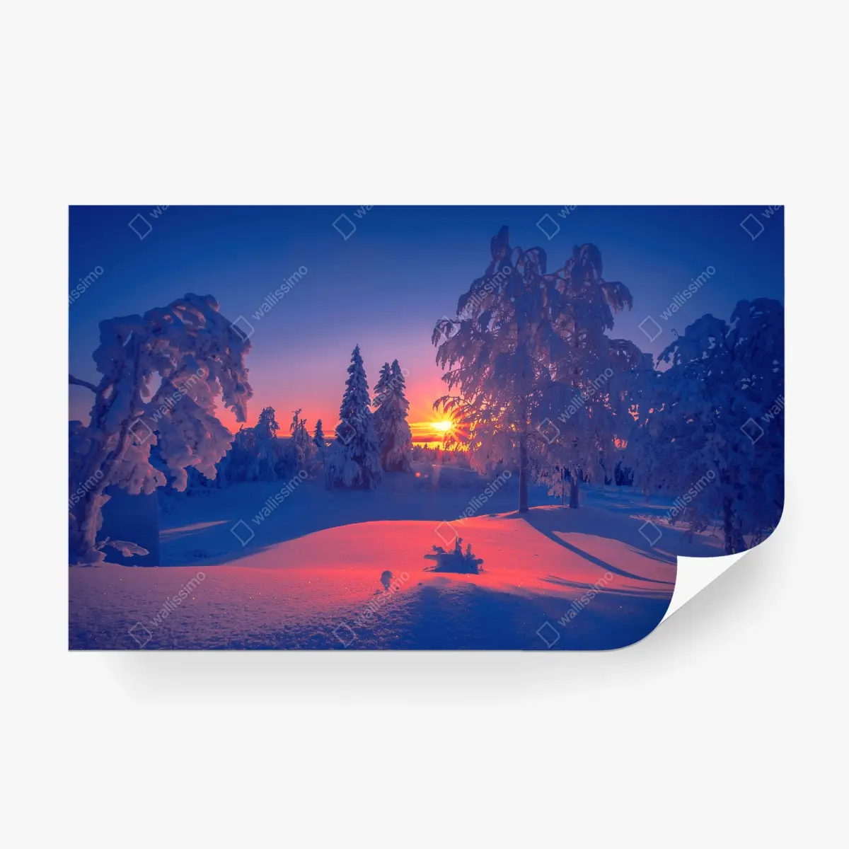 Papier peint coucher de soleil hivernal sur paysage enneigé – Wallnifity®