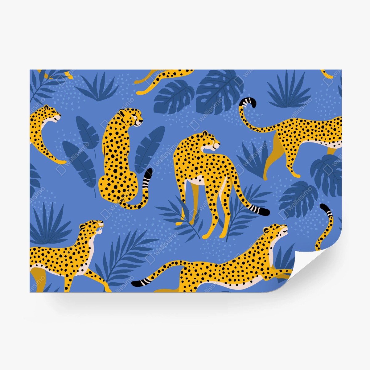 Papier peint guépards tropicaux sur fond bleu – Wallnifity®