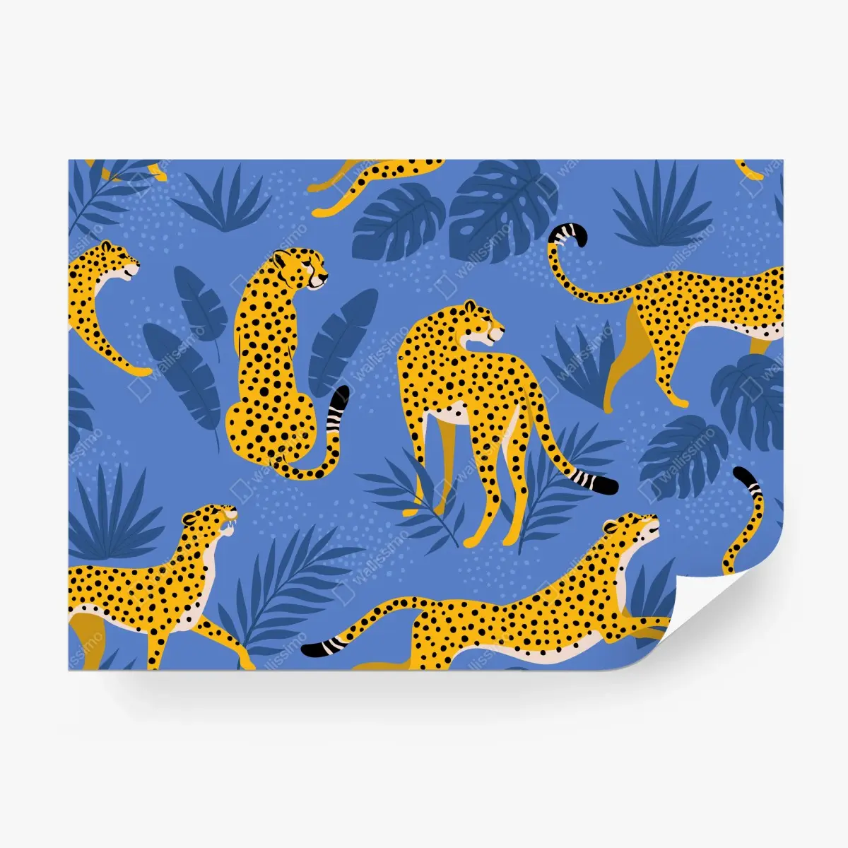 Papier peint guépards tropicaux sur fond bleu – Wallnifity®