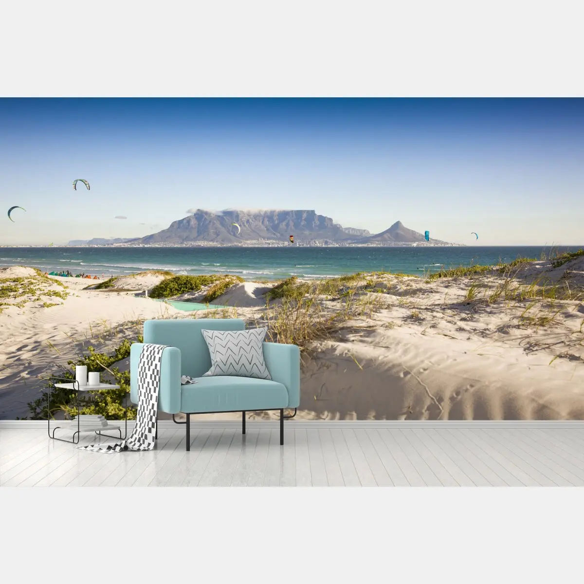 Papier peint paysage de plage avec Montagne de la Table en arrière-plan – Wallnifity®