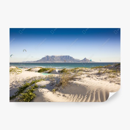 Papier peint paysage de plage avec Montagne de la Table en arrière-plan – Wallnifity®