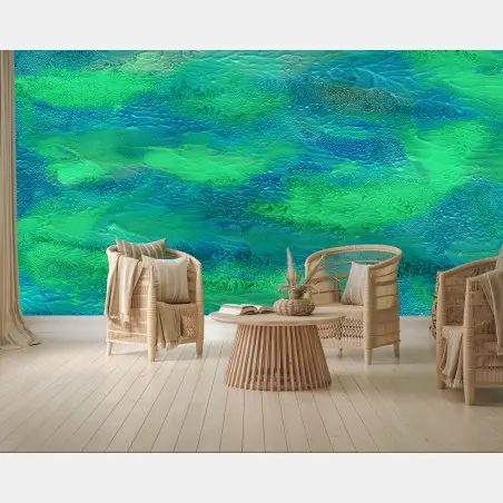 Papier peint horizon marin abstrait en tons turquoise et émeraude – Wallnifity®