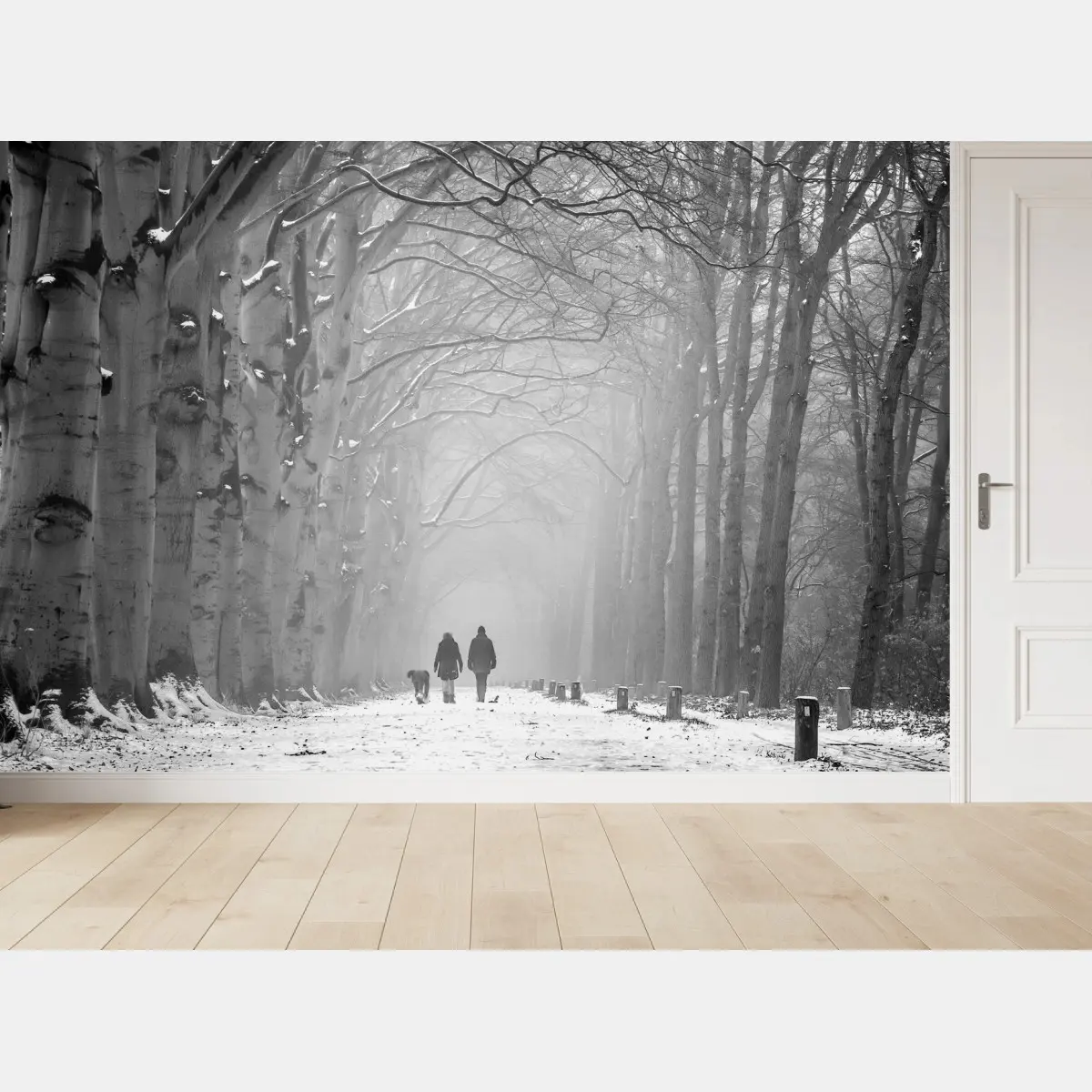 Papier peint allée enneigée sous la brume – Wallnifity®