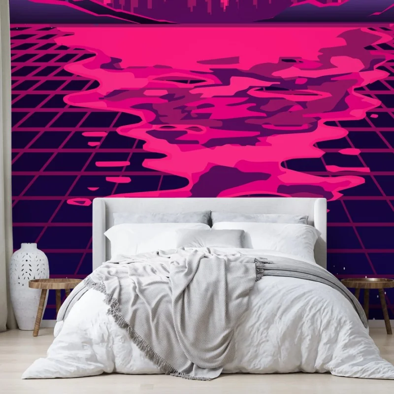 Papier peint paysage rétro-futuriste synthwave – Wallnifity®