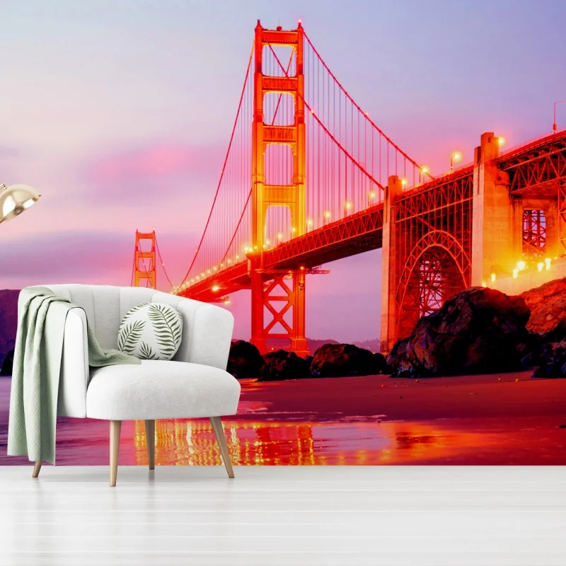 Papier peint coucher de soleil sur le Golden Gate – Wallnifity® Papier peint coucher de soleil sur le Golden Gate – Wallnifity®
