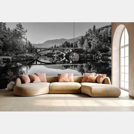 Papier peint arche et reflet sur la rivière au lever du soleil – Wallnifity®