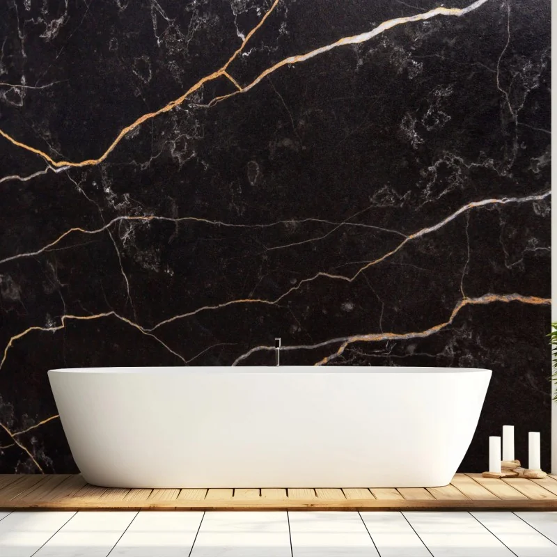 Papier peint marbre noir aux veines dorées – Wallnifity®