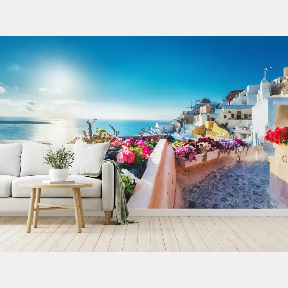 Papier peint évasion à Santorin au bord de la mer – Wallnifity®