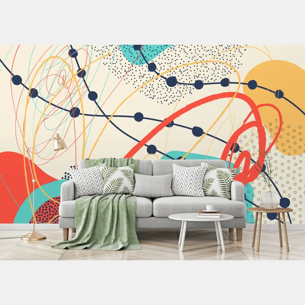 Papier peint composition abstraite aux couleurs vives et formes organiques – Wallnifity®