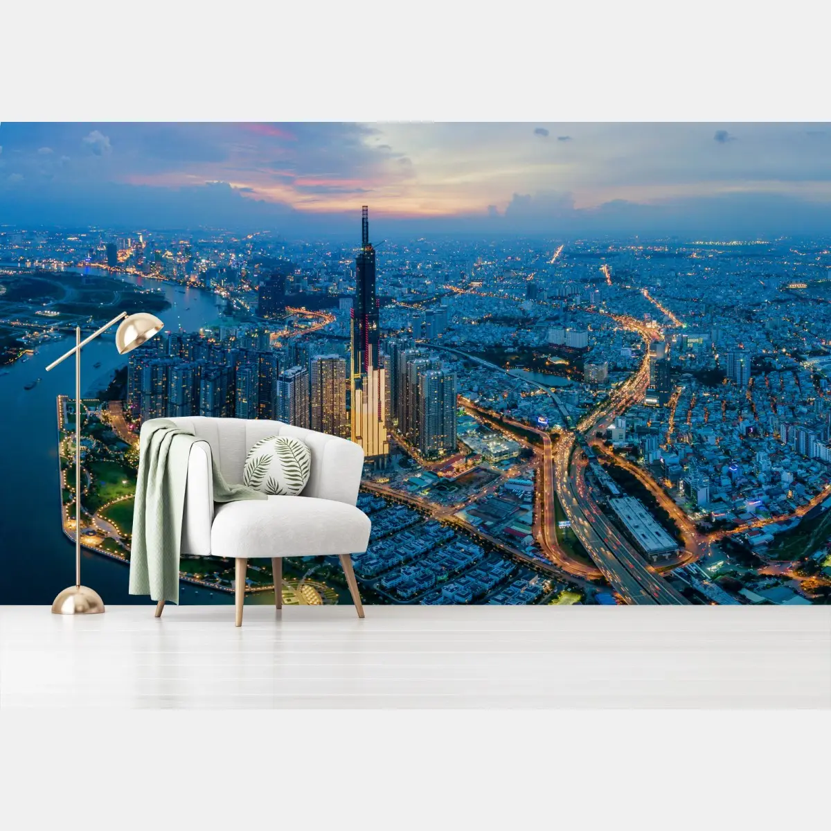 Papier peint crépuscule sur la métropole illuminée – Wallnifity®