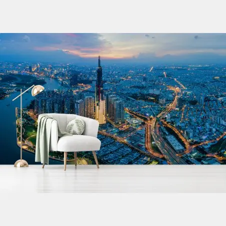 Papier peint crépuscule sur la métropole illuminée – Wallnifity®
