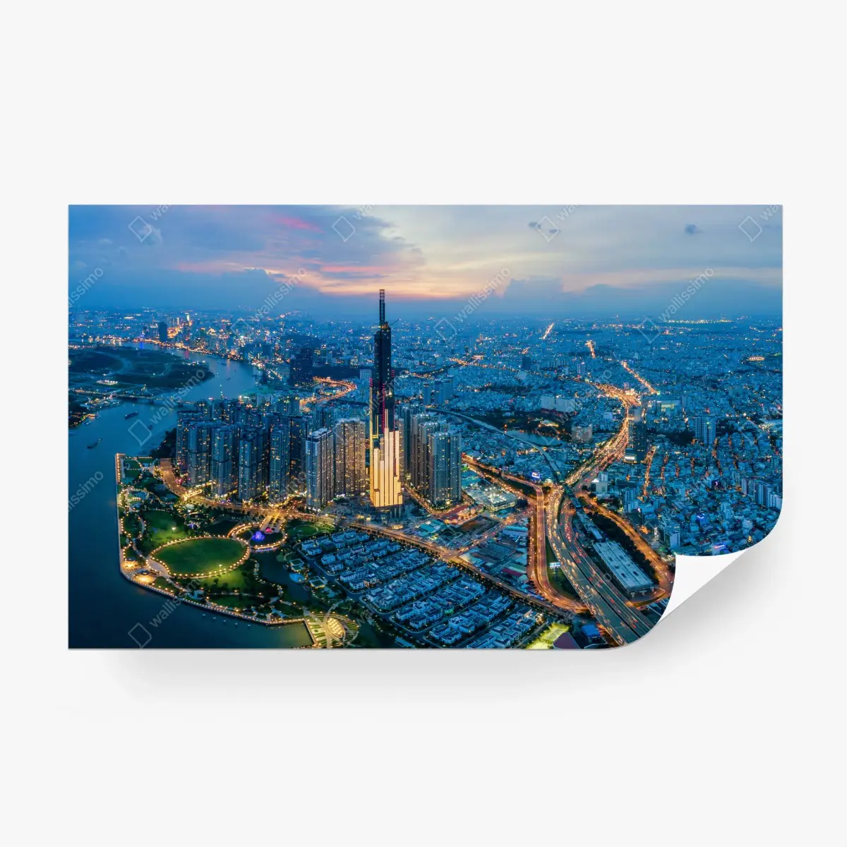Papier peint crépuscule sur la métropole illuminée – Wallnifity®